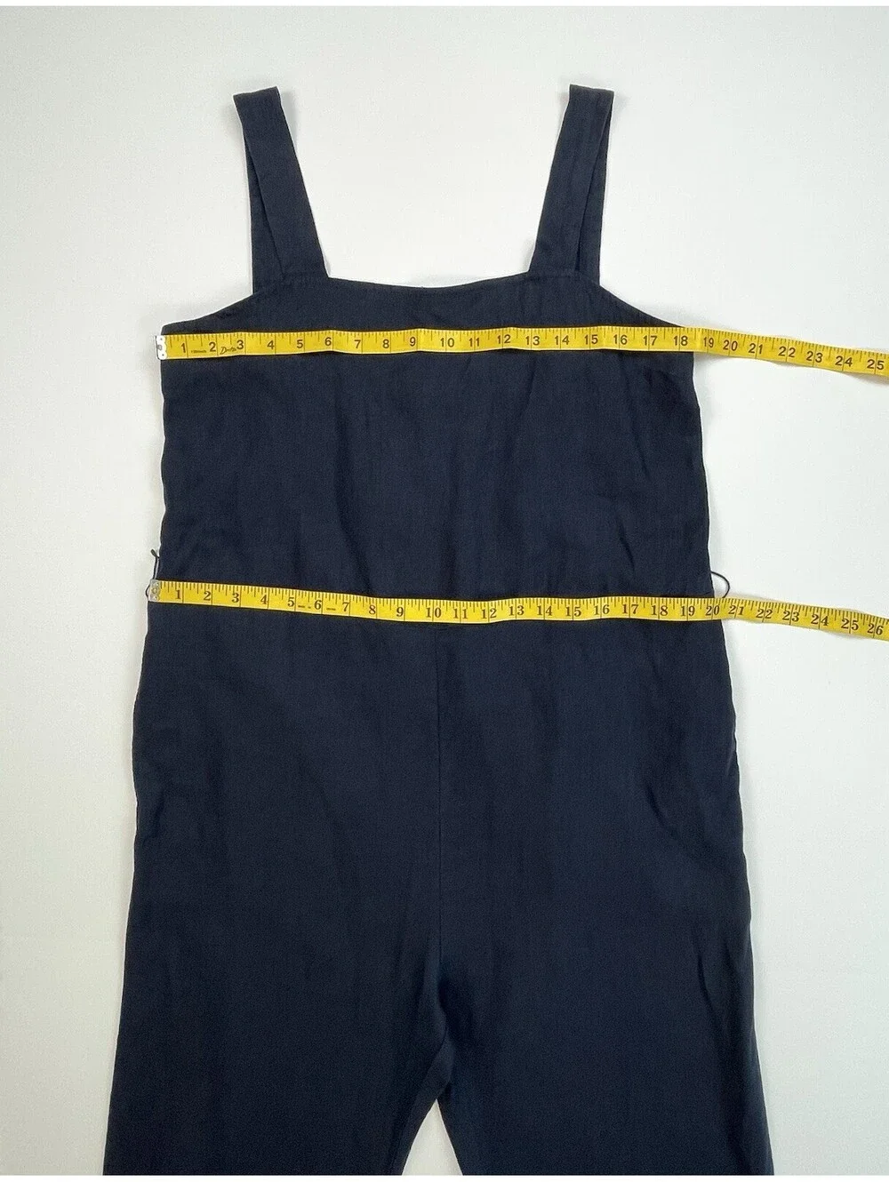 Quince European Linen Square Neck Jumpsuit L Navy Blue Cropped NO BELT